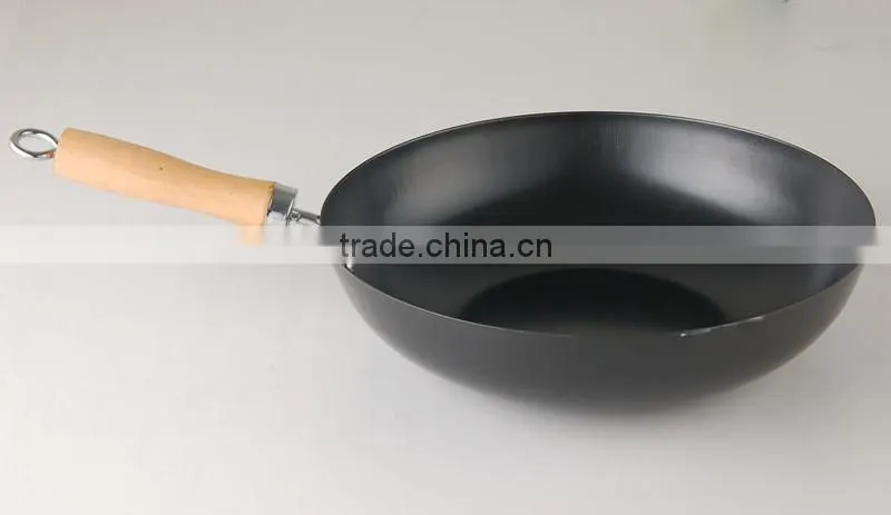 carbon steel non stick wok pan with glass lid and spoon