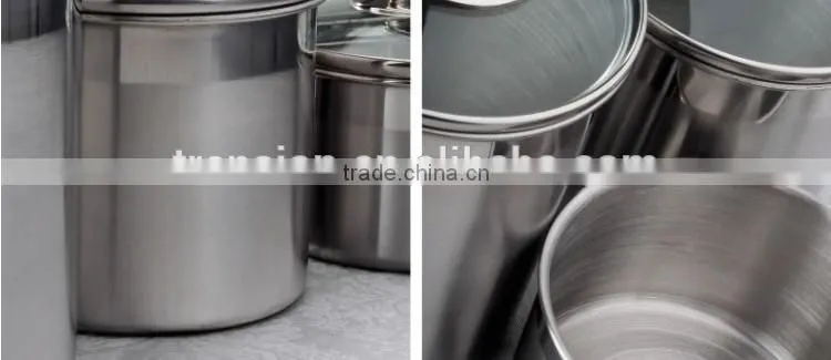 5'' stainless steel airtight canister set with Glass Lid