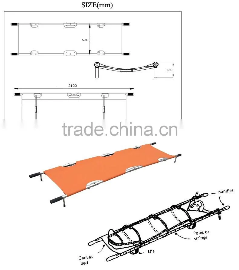 Emergency folding rescue ambulance stretcher with wheels