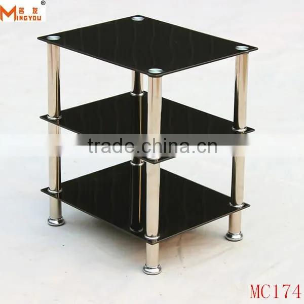3 Tiered Black Tempered Glass corner Table