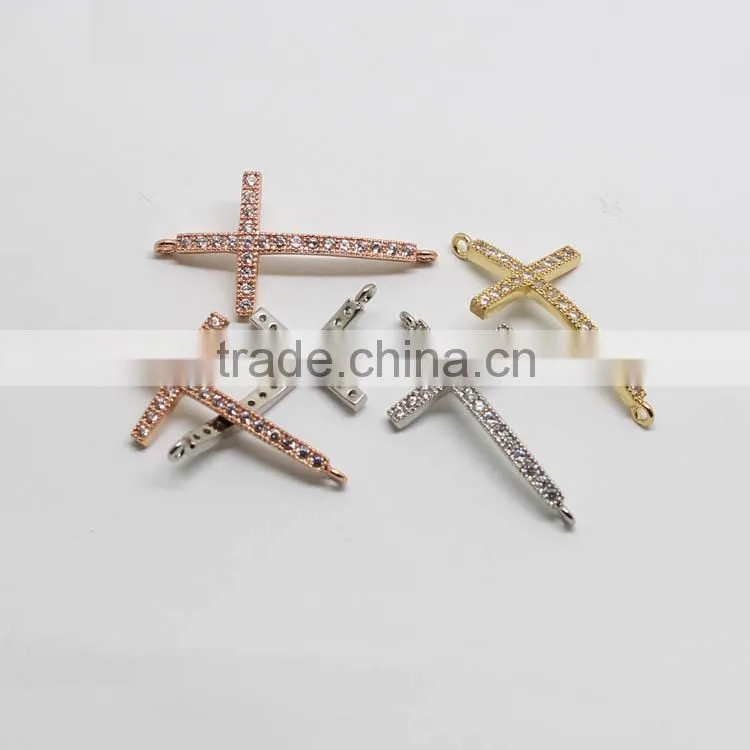 CZ6477 Wholesale mirco cz pave cross bracelet charm connectors,mini cross