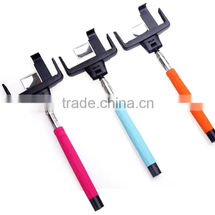 2015 wholesale Fashion fodable pocket cable monopod bluetooth selfie stick with mirror