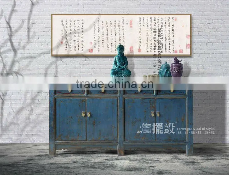 Chinese antique dark blue Shanxi elm wood distressed vanity cabinet