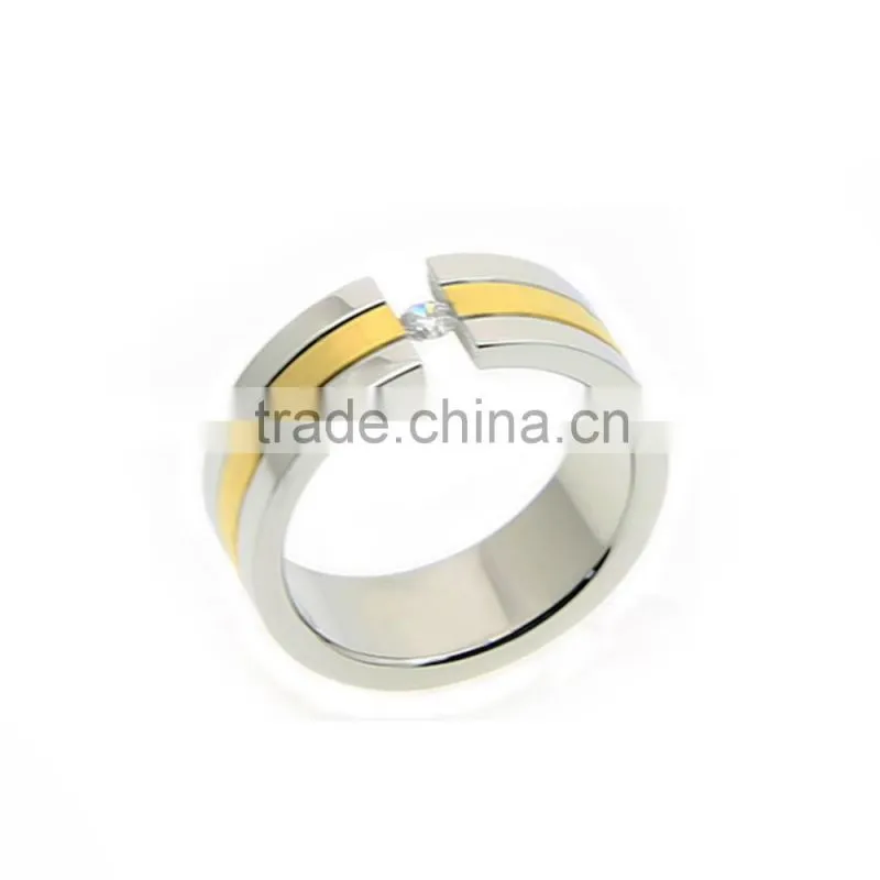 Stainless Steel Lathe Gold Plated Tension Setting Rings With Zircon