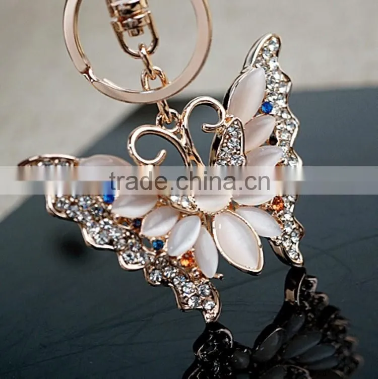 High quality Rhinestone Butterfly Jewelry keychain women key holder chain ring car bag pendant Charm For Wholesale K0129
