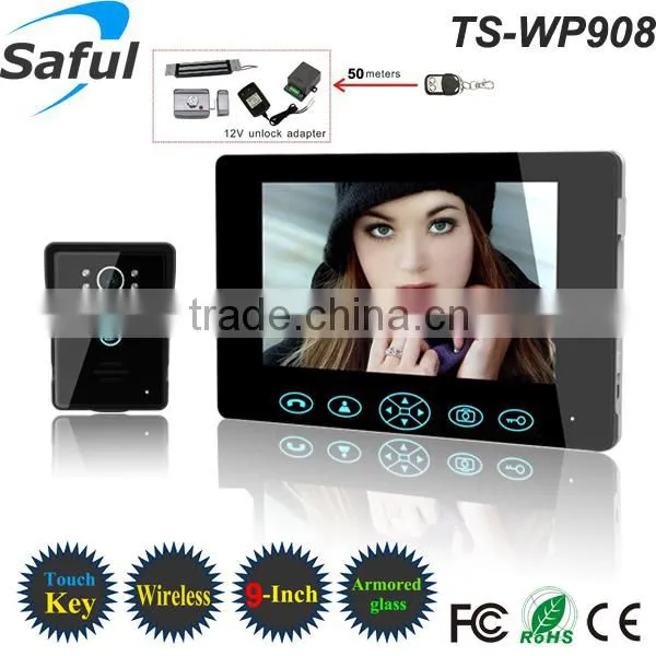 Upgraded 9 '' TFT-LCD villa wireless memory video door phone with remote control unlocking by long distance more than 50meters