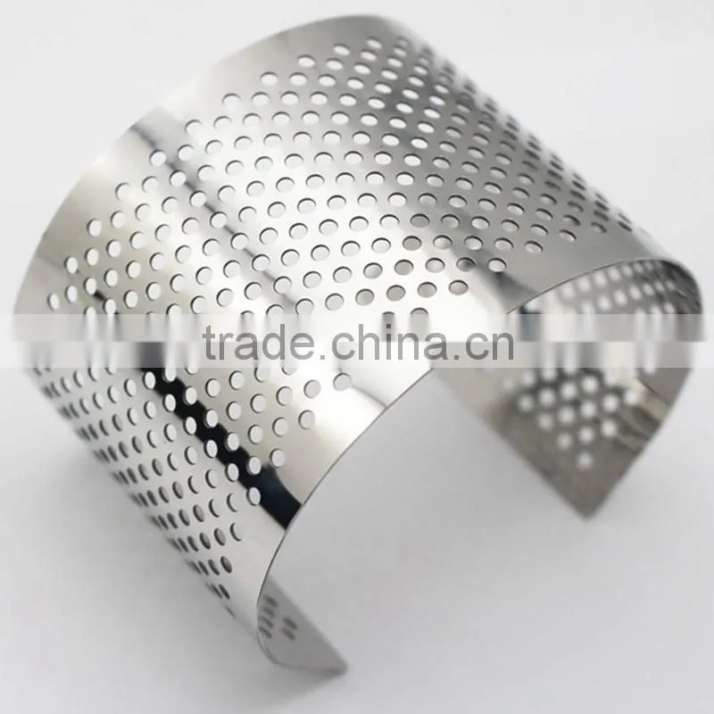 Polished Silver Hollow Geometric Adjustable Bangle Bracelet Stainless Steel Jewelry