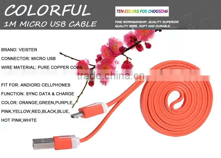 1M Colorful Noodle usb micro cable for Blackberry