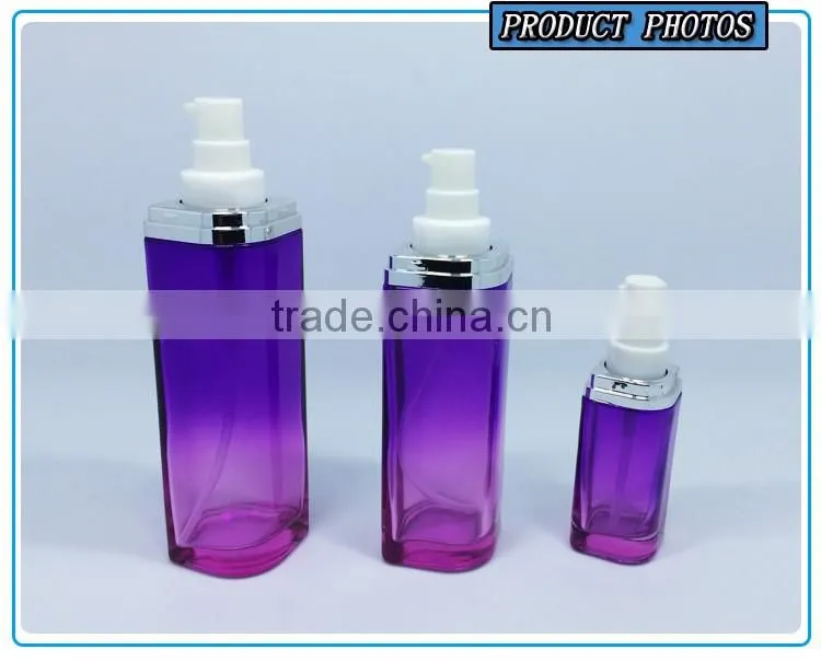 Empty square glass cosmetic oil bottle and cosmetic cream jar