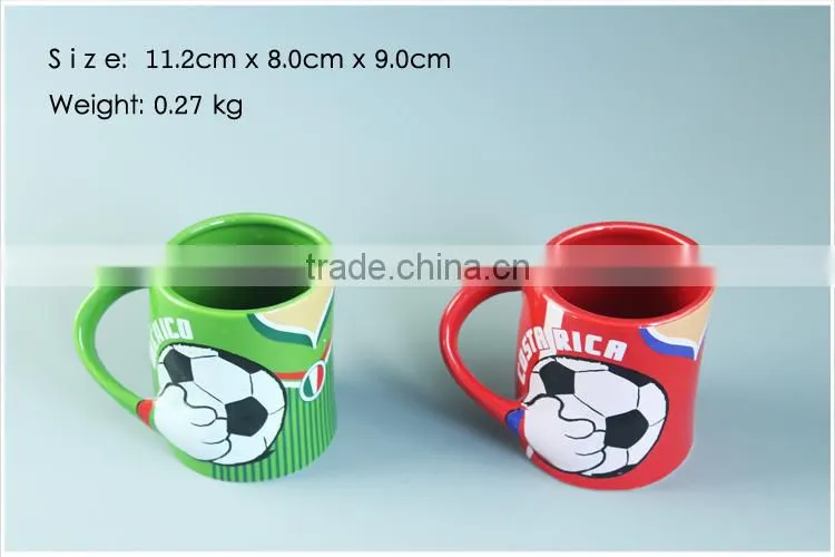 wholesale red&green Ceramic Porcelain printed cup with football pattern