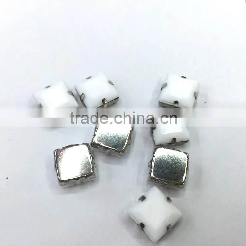 10*10mm square white acrylic rhinestone metal claw sewing on craft jewelry fittings trim garment