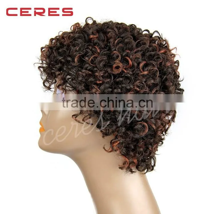 light brown Afro Short Curly Synthetic Wig, Short Hair Wig, Rainbow Wig