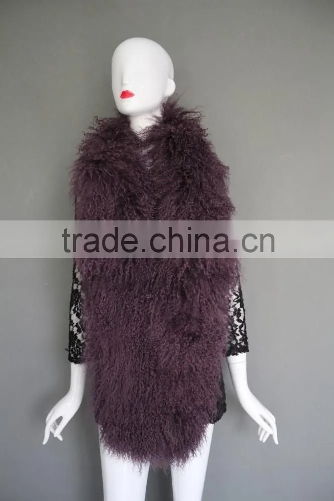 Women Long Mongolian fur Scarf Winter warm neck collar real Sheep Fur muffler stole