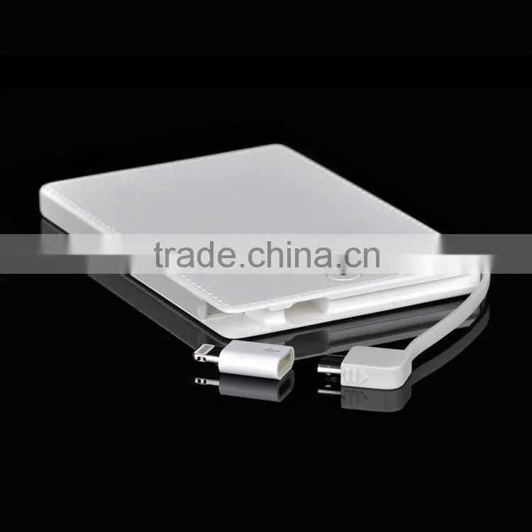 New products for 2016 credit card size power bank 3000mAh, external credit card powerbank with built in cable