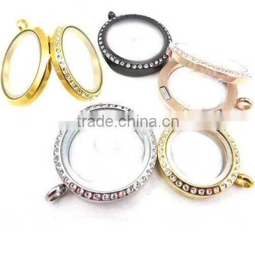 30mm Stainless Steel Locket Pendant Round Glass Floating Lockets