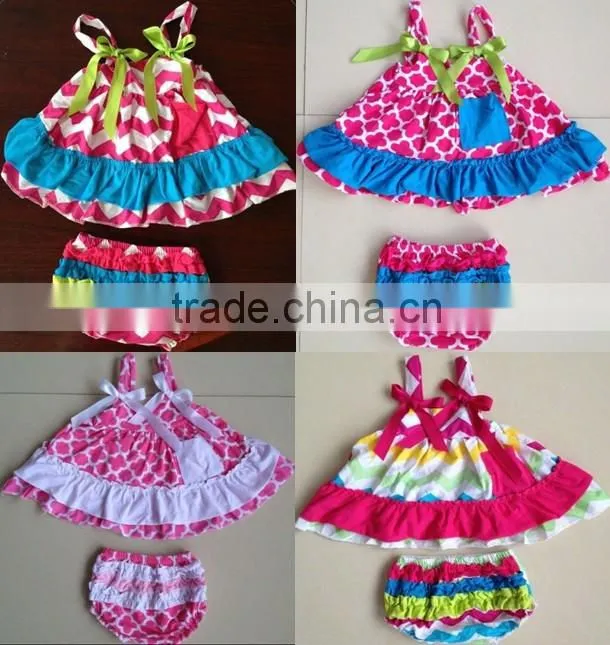 Fashion design summer cotton chevron swing top set with bloomer for kids