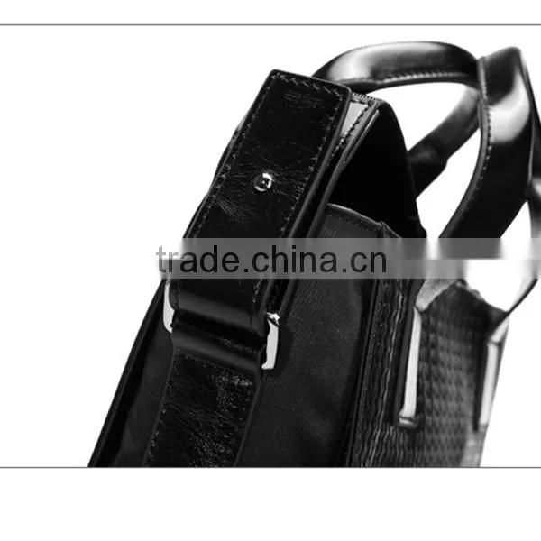 Waterproof Black Nylon Emboss Pattern Business Men Cowhide Briefcase