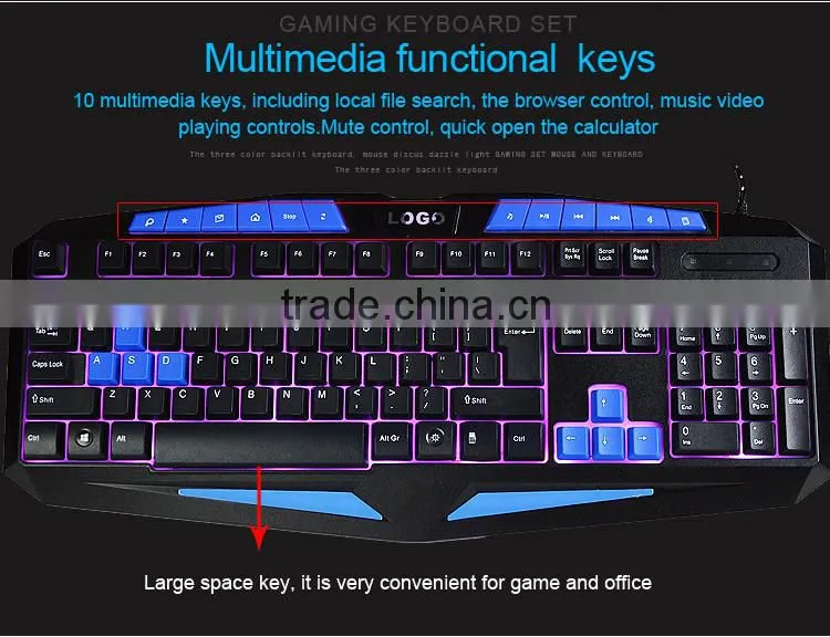 ISO factory wired gaming keyboard_three colors backlit keyboard