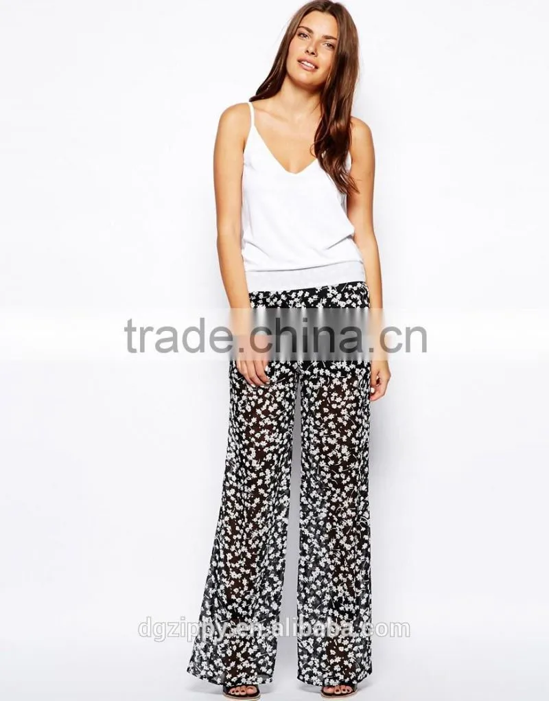New style loose fit semi-sheer chiffon women's pants palazzo pants