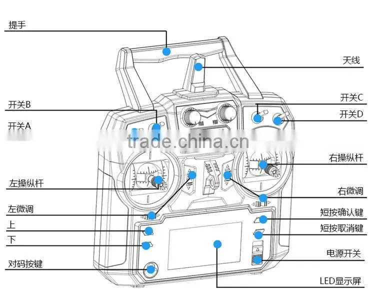 Foose FS-i6 2.4G data backhaul new six-channel model remote control model aircraft display compatible multiaxial Rc Spare Parts