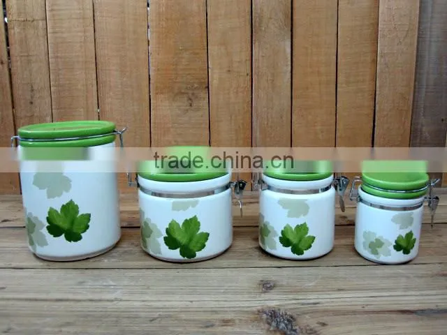 Household Ceramic Teapot with Green Leaves Decal