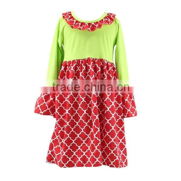 Long sleeves todder girl red white dress chevron skirt dress baby girl wholesale children clothing christmas boutique dress