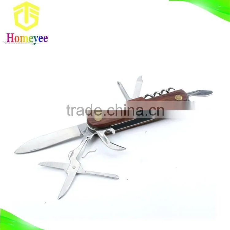 Multifunction Camping stainless steel pocket knife with wood handle