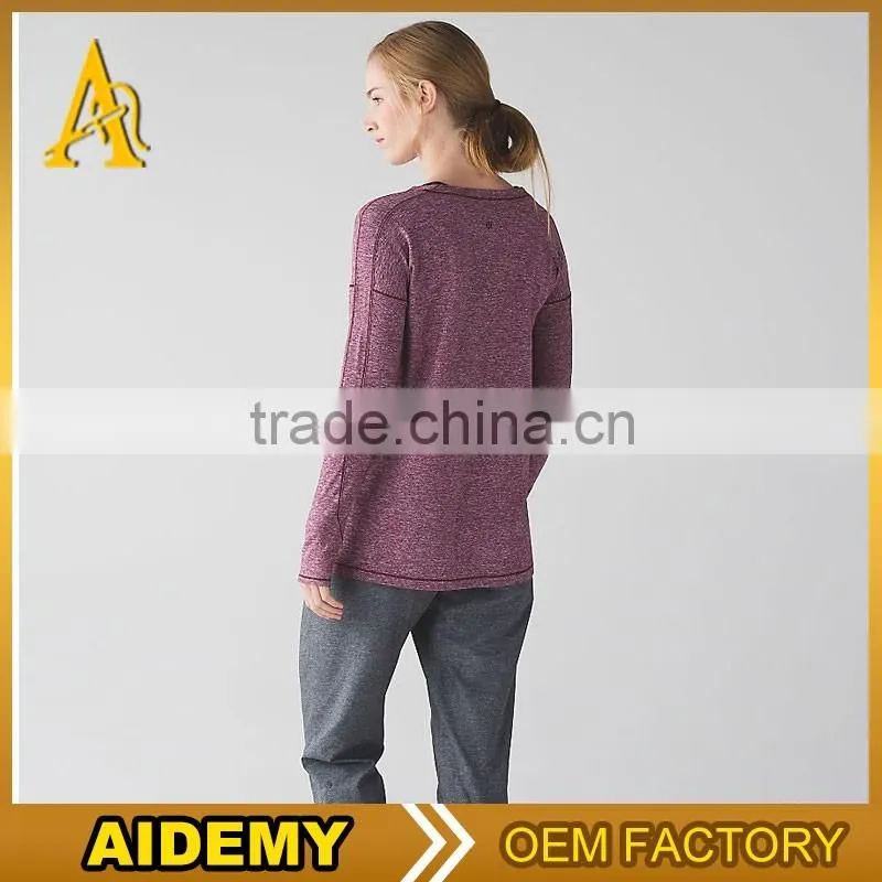 2016 plain design pink color v neck sports training tshirts women