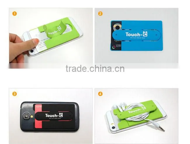 2016 New design Factory supply 3m Sticky Silicone Slap Mobile Phone Card Holder Stand