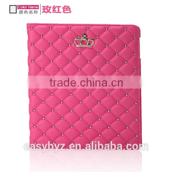 for ipad 4/air/air 2/mini/mini 2 Quilted crown shape case, with a sleep function leather shell, for ipad case