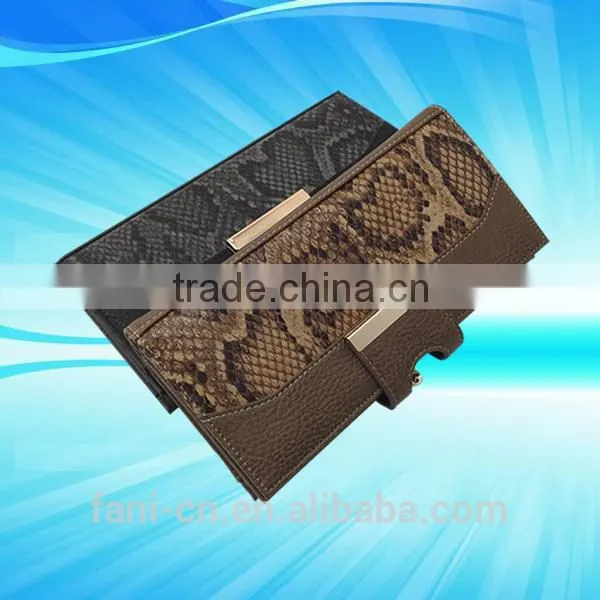 Gorgeous style with metal clip and snap design clutch leather purse for women/ladies/girls