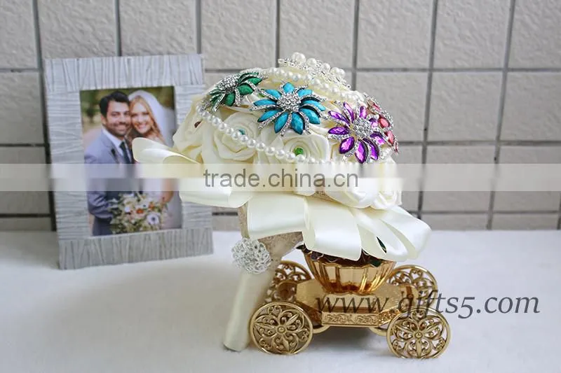MADE TO ORDER Satin Roses Brooches Wedding Bouquet in Handmade