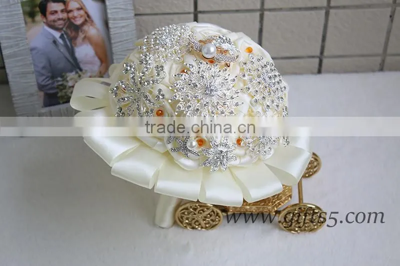 Wedding Bouquet Purple Pink White Roses Bridal Bouquet with Pearls