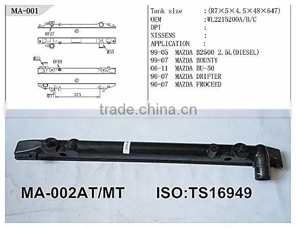 mazda auto parts aluminium radiator with plastic tank for mazda b2500 OEM manufacture pa66 gf30