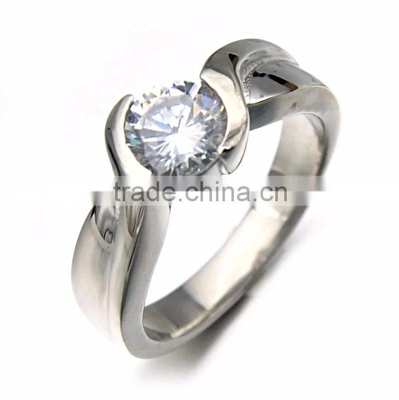 Wholesale High Quality Stainless Steel Women Silver Jewelry Shiny Diamond Ring Design