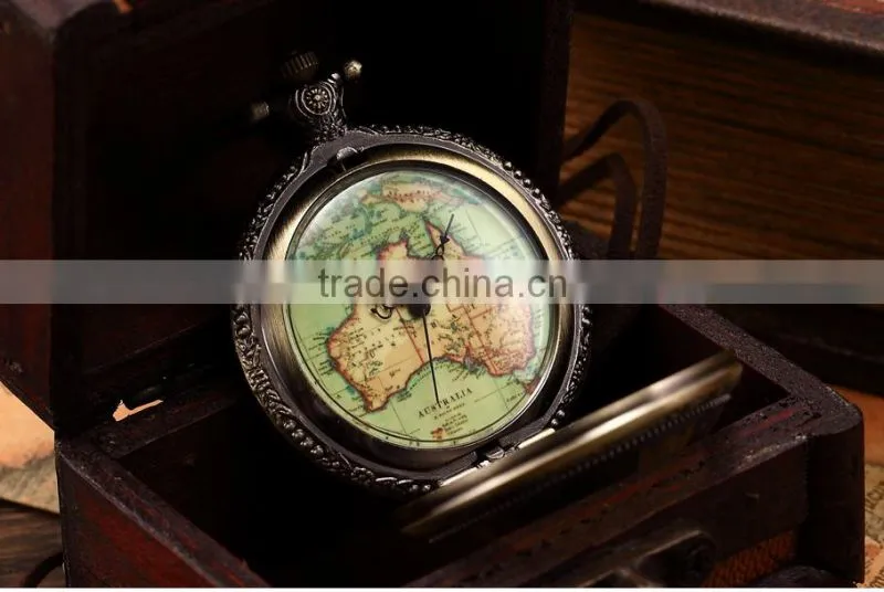 Vintage Australia Map Pendant Fob Necknace Chain Quartz Pocket Sport Watch