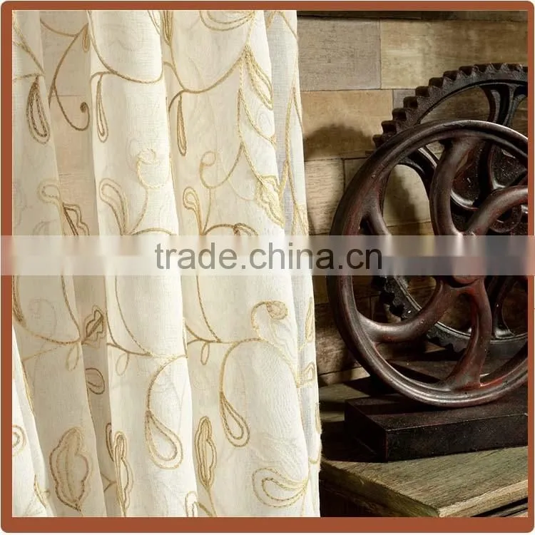 China classical design wholesale polycotton embroidery sheer voile curtain fabric