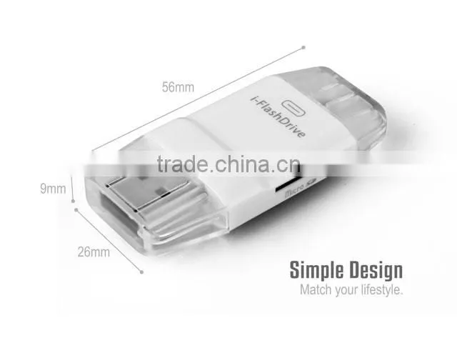 New i-FlashDrive OTG Adapter Smart TF Card Reader For iPhone/iPad Dual Storage ,Easy to Save Image & Video