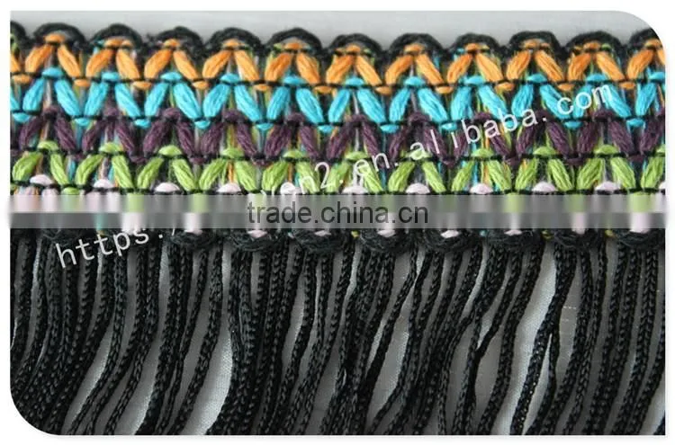 Hot selling 6.5cm width polyester ethnic chainette fringe for garment/bags