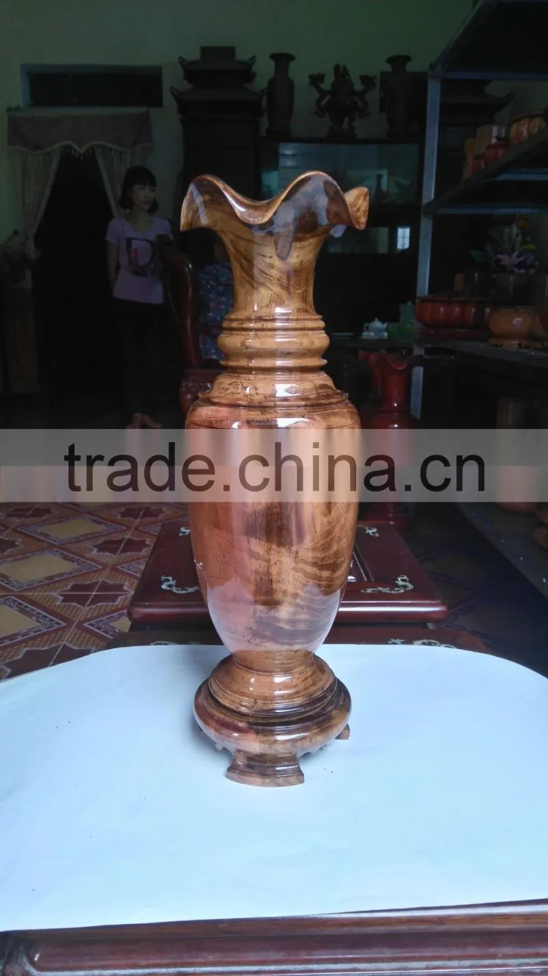 Pumpkin shaped pot with lid and base, elegant wooden pot from Vietnam