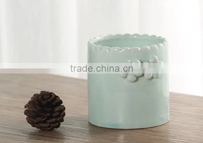Creative home decor handicraft small indoor blue ceramic planters