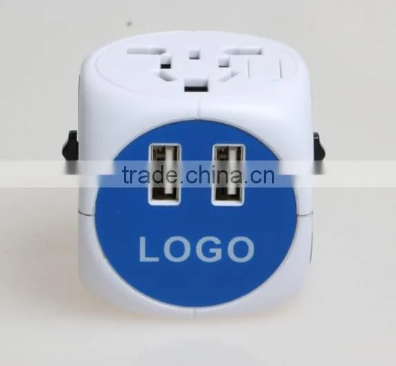 SYW-12 New arrival universal world swiss travel adaptor adapter plug with 2 usb port and built in Safety shutter