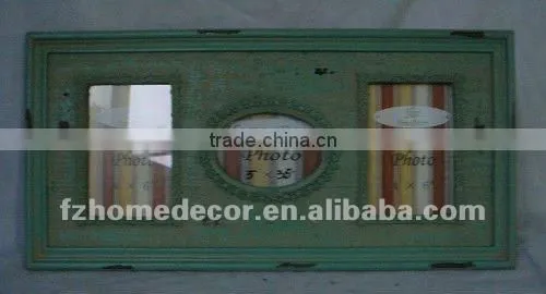 Handcrafted Big Rustic Wall Hanging White Color Wooden Triple Picture Frame for Picture Size 6" X 4"