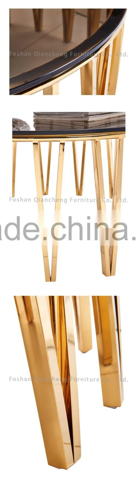 New design smoked glass top stainless steel tea table for dining room use