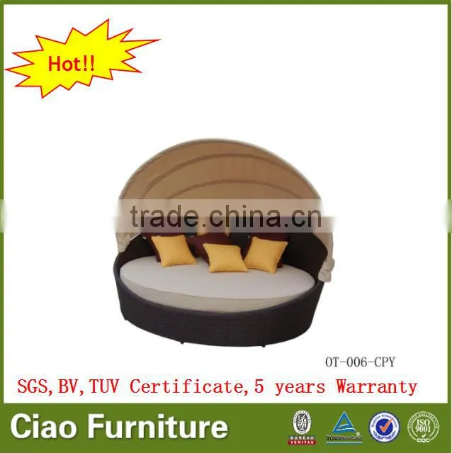 Beach sun bed outdoor rattan round daybed black wicker with canopy