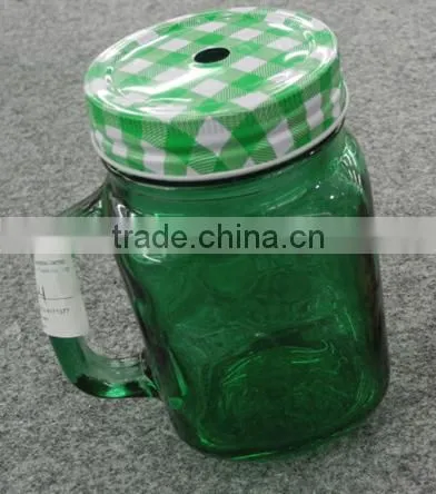 China manufacturer green glass mason mug with handle