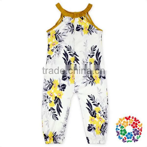 Boutique newborn baby outfit vintage grey yellow floral jumpsuit