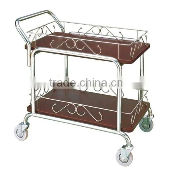 high quality hotel restaurant tea house wrought iron Stainless Steel double-deck drinks serving trolley liquor trolley