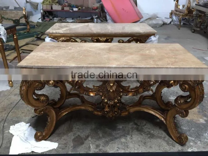 Arabic Living Room Furniture Hand-Carved Console Desk with Marble