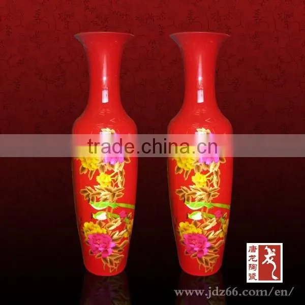 87.5cm height Chinese style Large red indoor floor vase